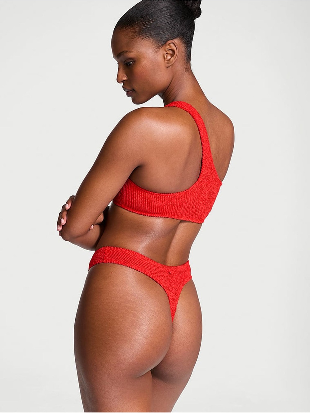 Good American Textured Red One-Shoulder Bikini Top
